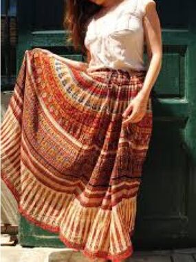 Striped Boho Maxi Skirt in Warm Multi-Color